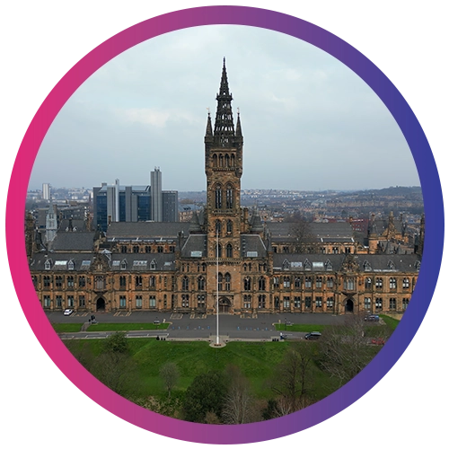 Aerial view of the University of Glasgow with the city on the background Glasgow, Scotland
