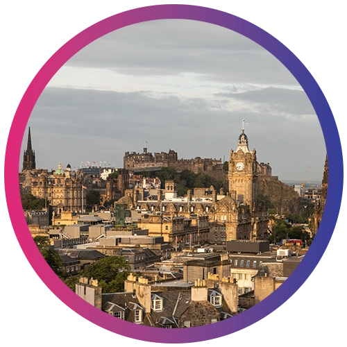 Historic stunning cityscape of Edinburgh under the sunlight on a cloudy day